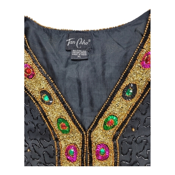 *VINTAGE*TAN CHHO Silk Sequin Jeweled Beaded Jacket - Picture 16 of 16